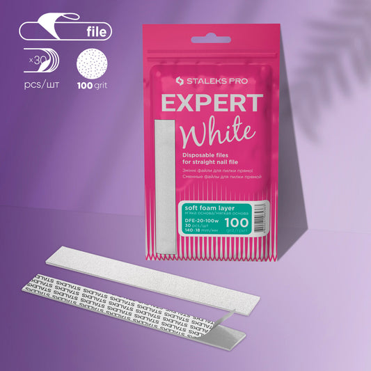 Staleks Disposable White Files for straight nail file on a soft foam layer EXPERT 20 (30pcs) - Kentro Beauty Supplies Ireland