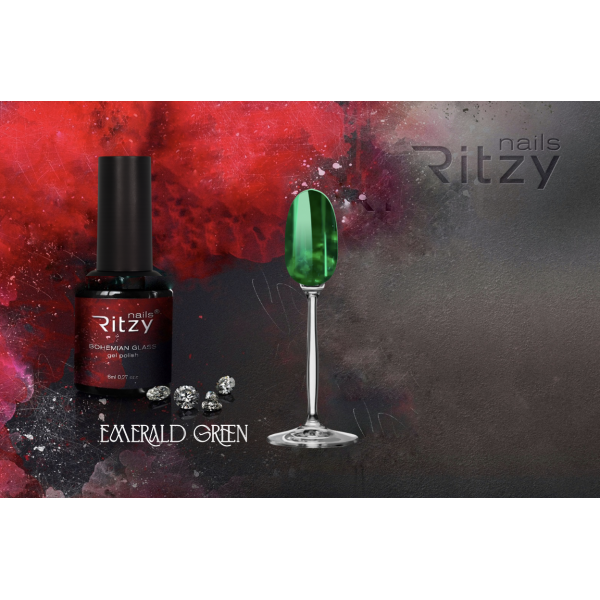Ritzy BOHEMIAN Glass Gel Polish - EMERALD GREEN - Kentro Beauty Supplies Ireland