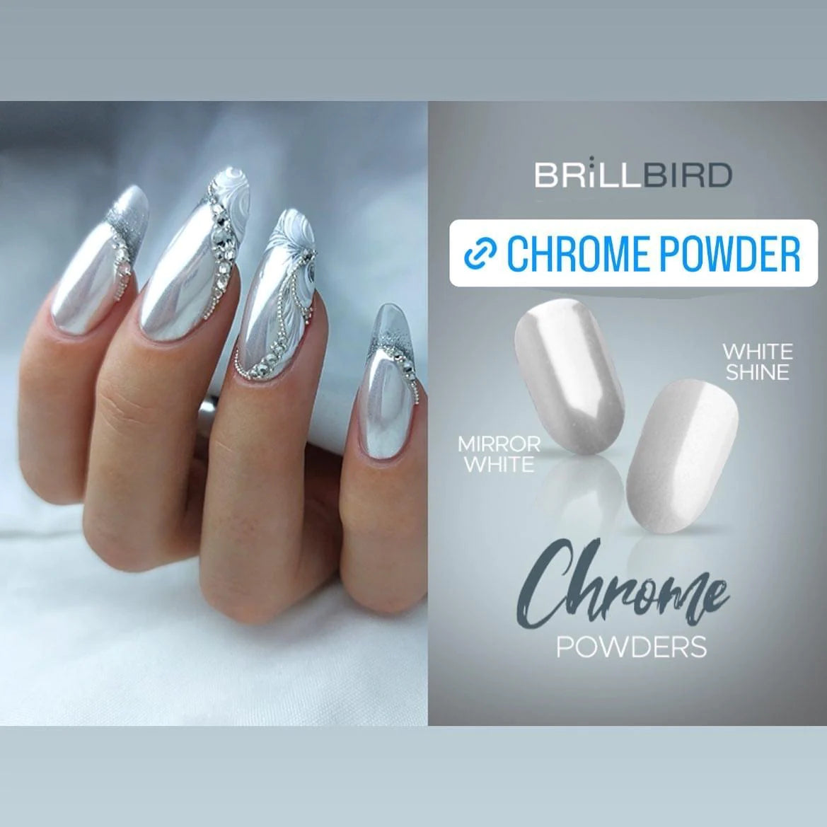 Brillbird Chrome Powder - Mirror White - Kentro Beauty Supplies Ireland