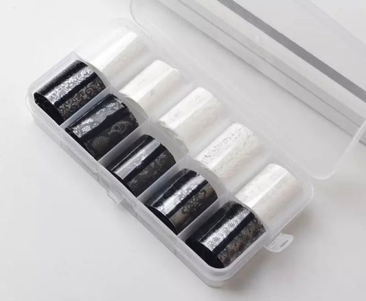 Transfer Foils Box - Black & White Lace - Kentro Beauty Supplies Ireland
