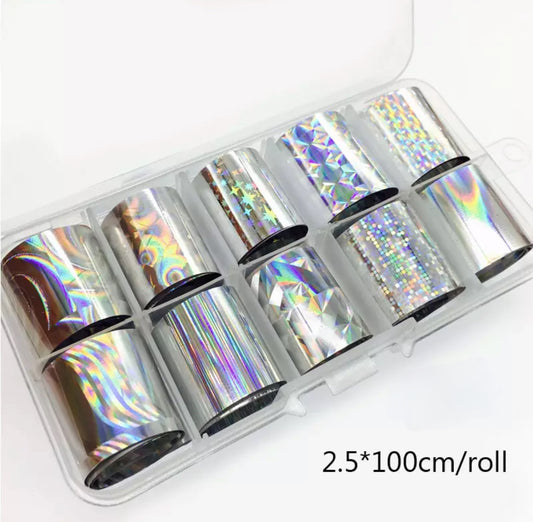 Transfer Foils Box - Holographic Silver Patterns - Kentro Beauty Supplies Ireland
