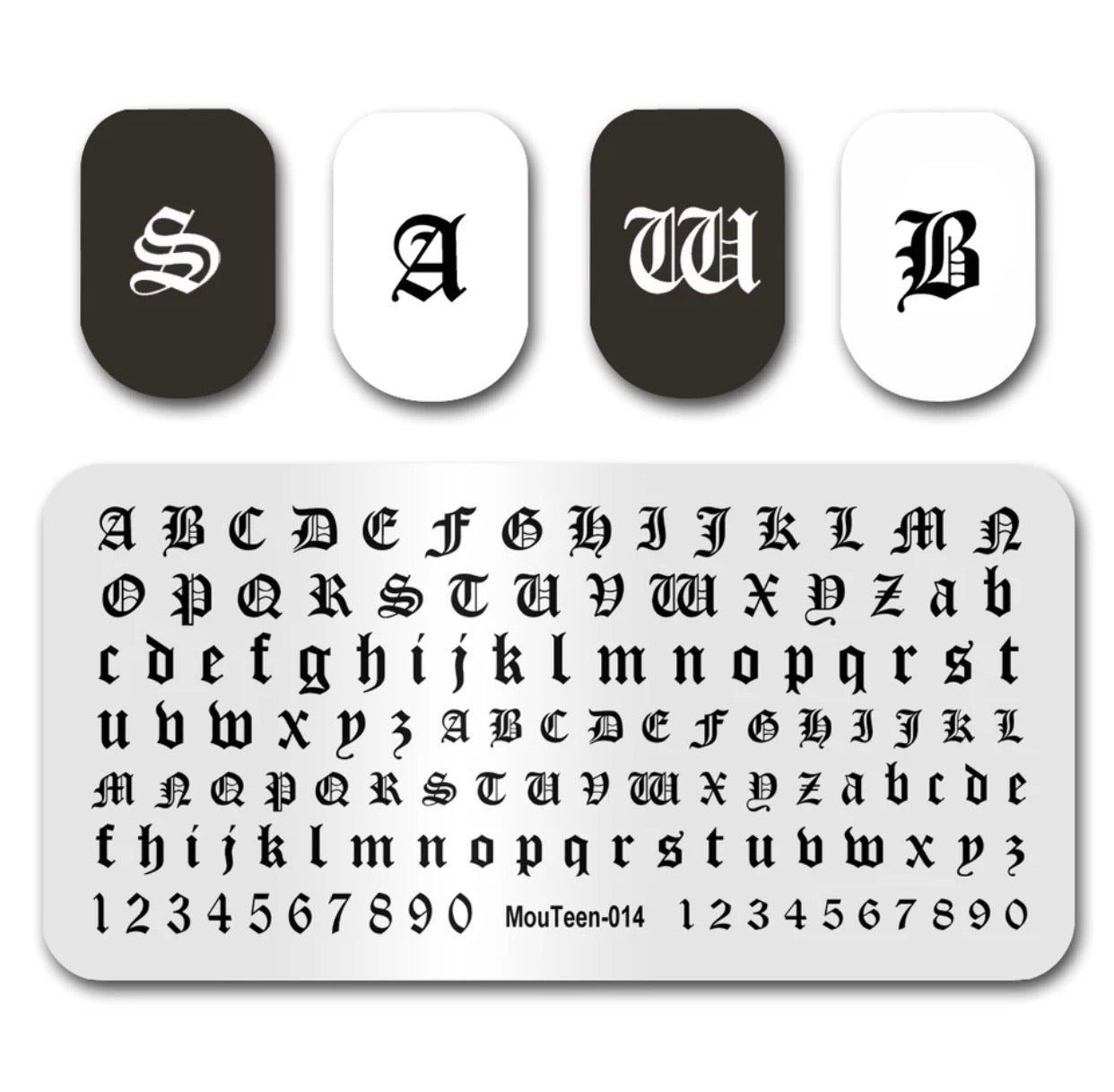 Nail Stamping Plate - Gothic Letters & Numbers - Kentro Beauty Supplies Ireland