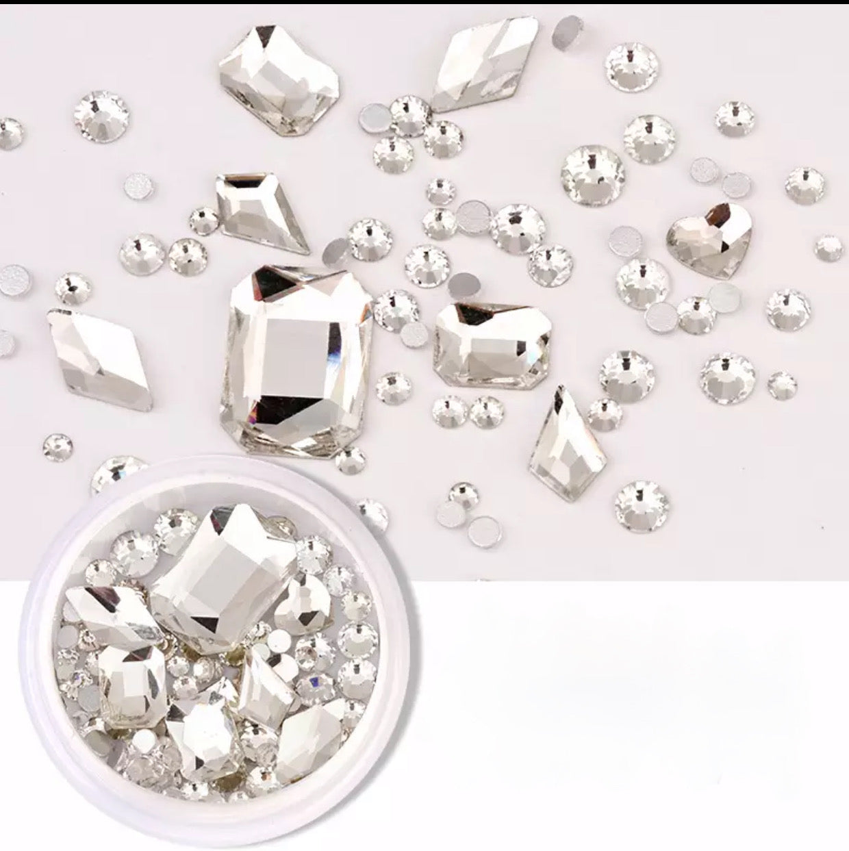 Highest Quality Mixed Sizes & Shapes Crystals - Silver Flat - Kentro Beauty Supplies Ireland