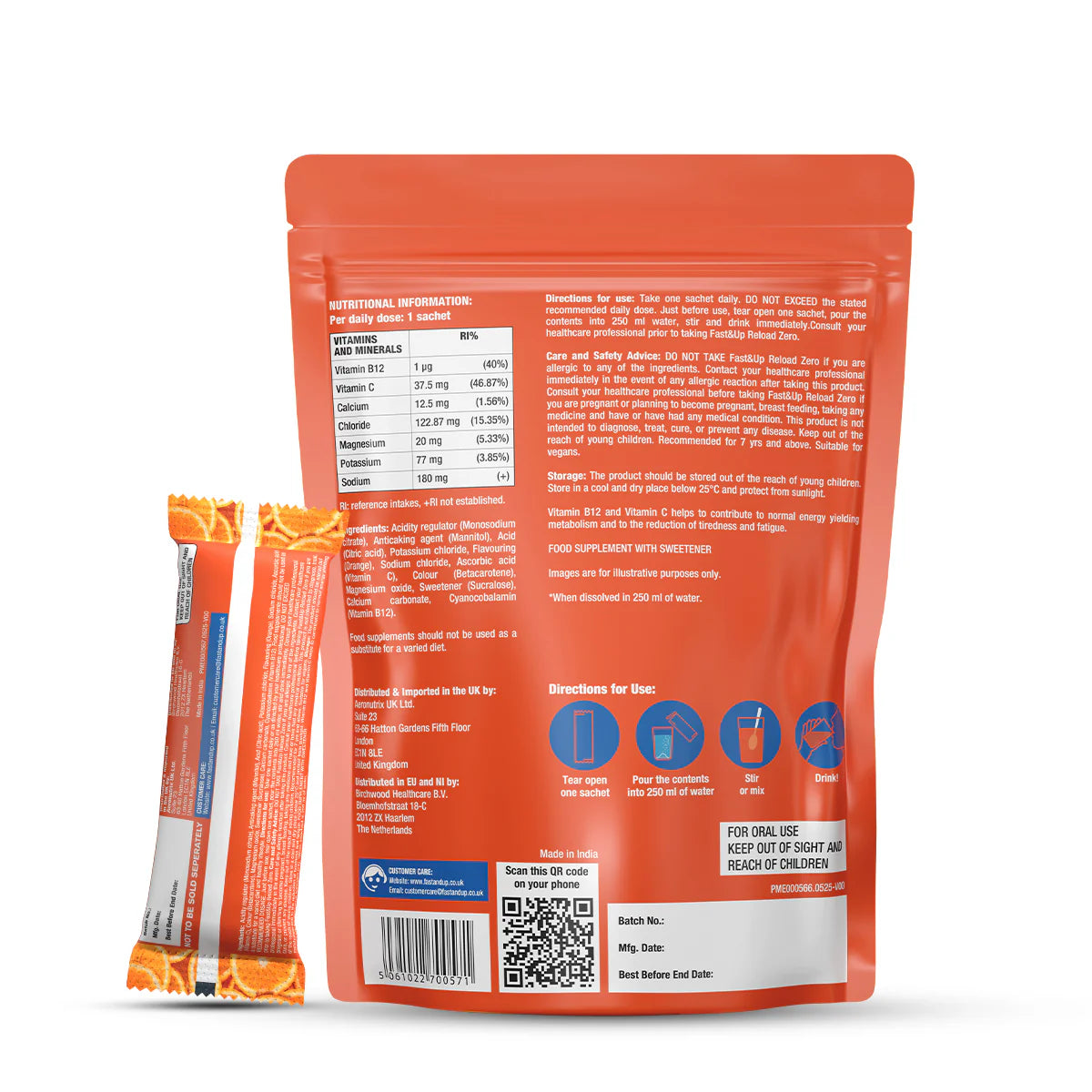 FAST&UP Reload Electrolytes - Zero Stick Pack (15 sachets) - Kentro Beauty Supplies Ireland