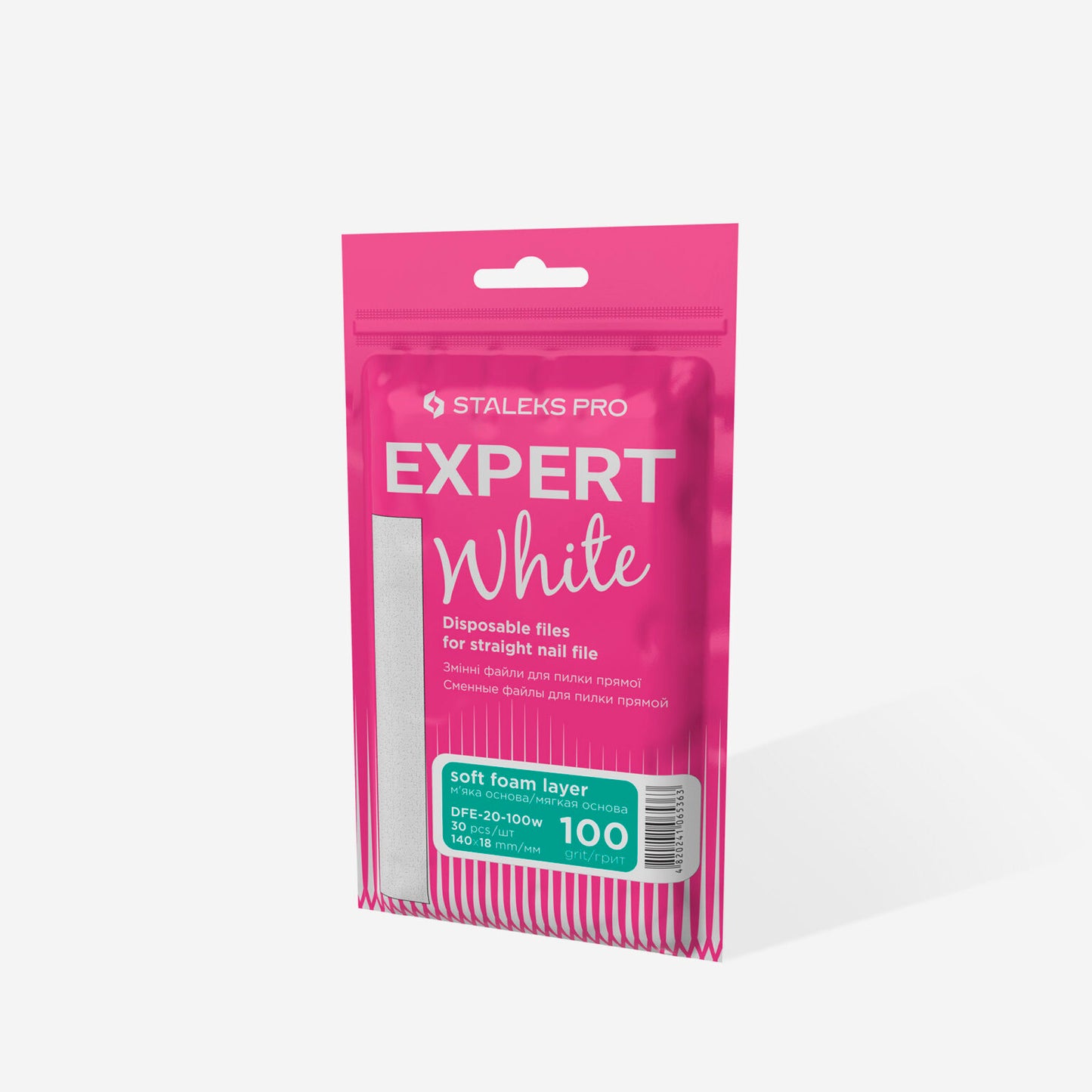 Staleks Disposable White Files for straight nail file on a soft foam layer EXPERT 20 (30pcs) - Kentro Beauty Supplies Ireland