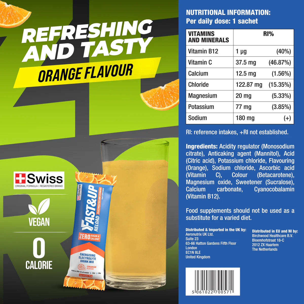 FAST&UP Reload Electrolytes - Zero Stick Pack (15 sachets) - Kentro Beauty Supplies Ireland