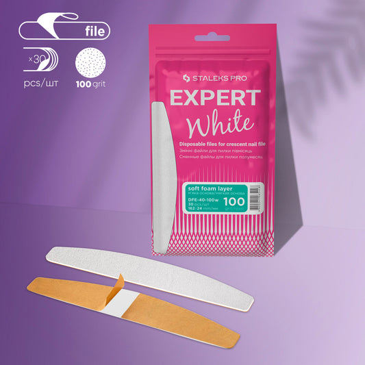 Staleks Disposable White Files for crescent nail file on a soft foam layer - EXPERT 40 (30pcs) - Kentro Beauty Supplies Ireland