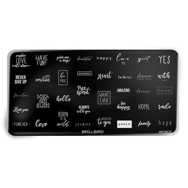 Brillbird Nail Stamp Plate - Words - Kentro Beauty Supplies Ireland