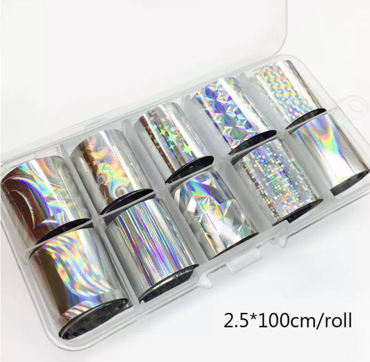 Transfer Foils Box - Holographic Silver Patterns