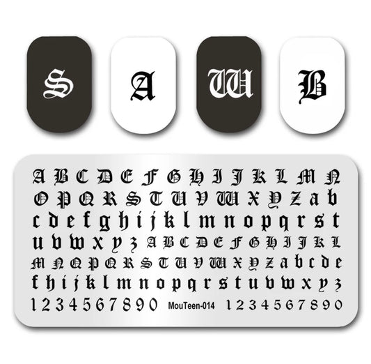 Nail Stamping Plate - Gothic Letters & Numbers